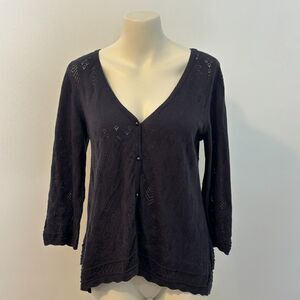 Soft Surroundings size XS Navy Pointelle Knit Girly Coquette Cardigan